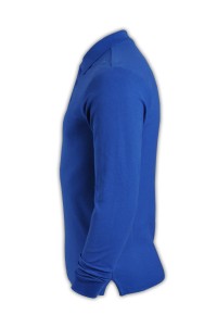 SKLPS011 pure color plain colour bright blue 094 long sleeved men' s Polo shirt 1AD01 online ordering supply long sleeved DIY  design polo-shirts cotton 100% breathable polo made in Hk Hong Kong company supplier price side view